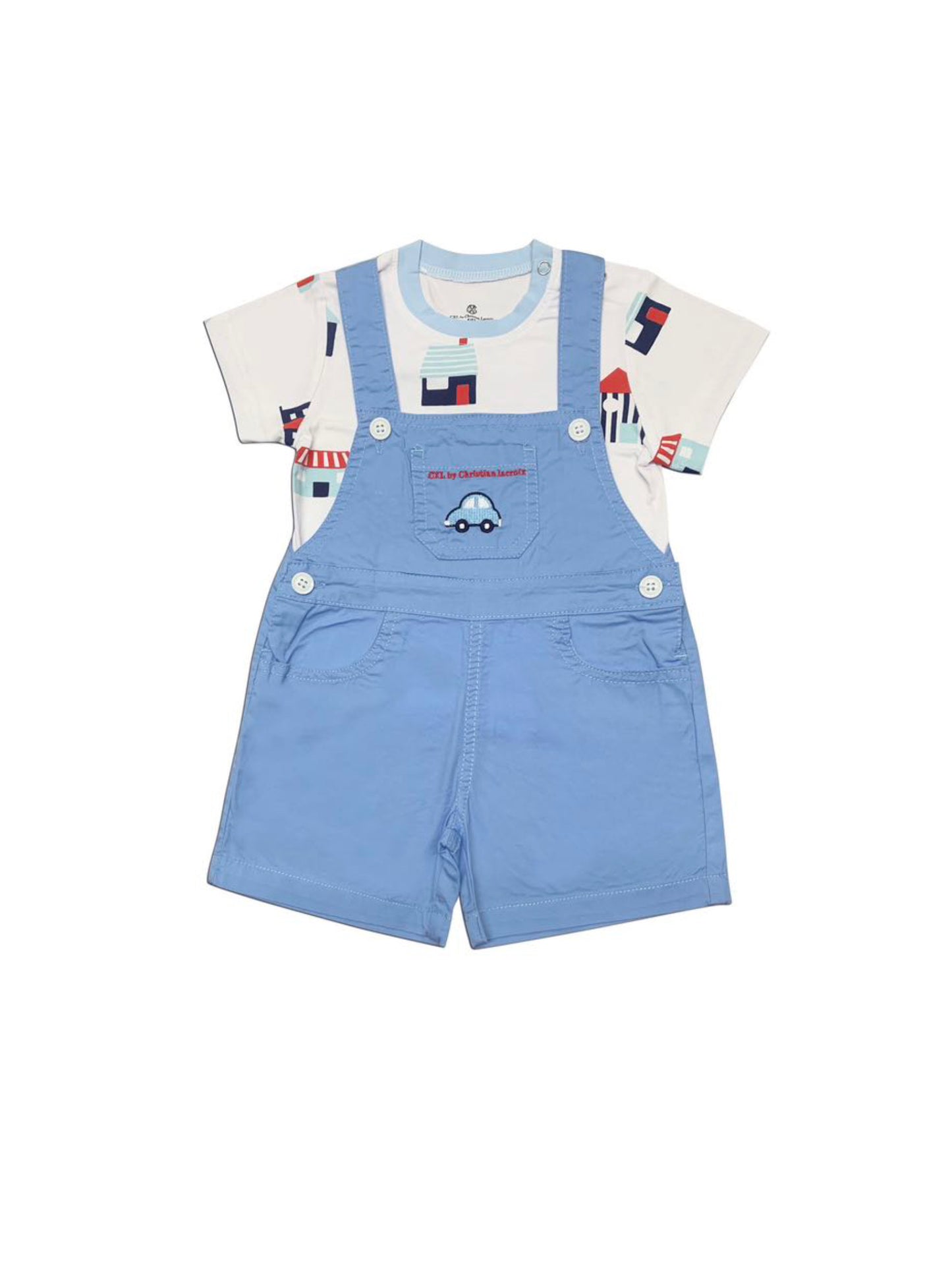 Ensemble t-shirt salopette bleu ciel bébé garçon Christian LaCroix