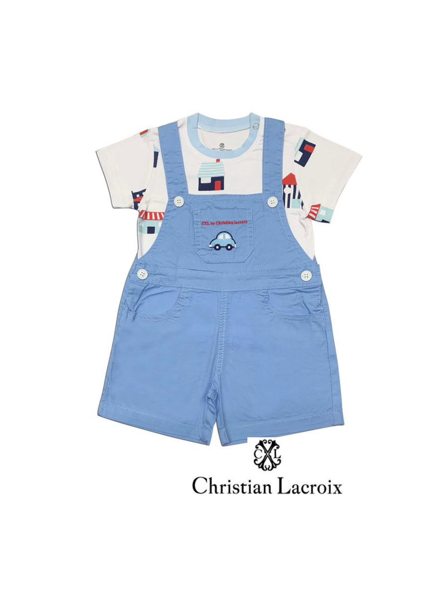 Ensemble t-shirt salopette bleu ciel bébé garçon Christian LaCroix