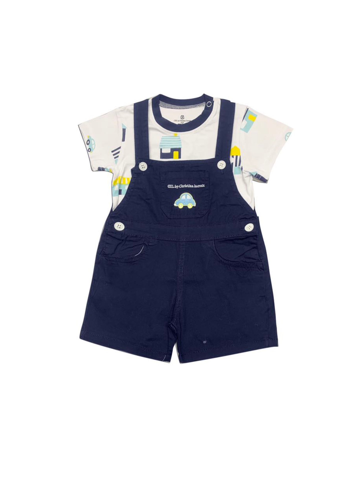 Ensemble t-shirt salopette marine ciel bébé garçon Christian LaCroix