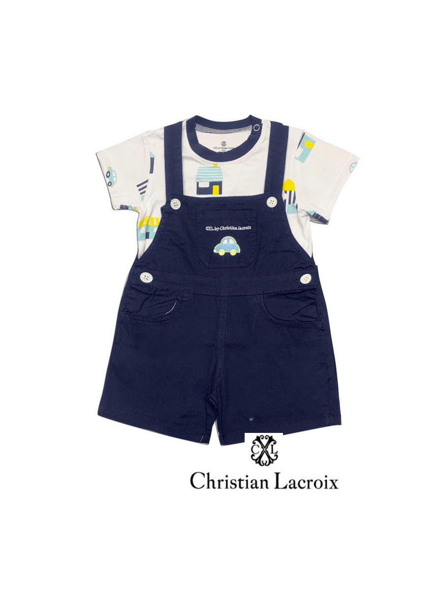 Ensemble t-shirt salopette marine ciel bébé garçon Christian LaCroix